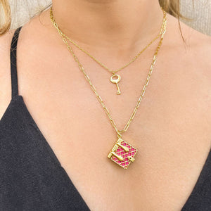 Secret Diary Book Locket and Key Pendant Gift Set (Magenta) - Gold
